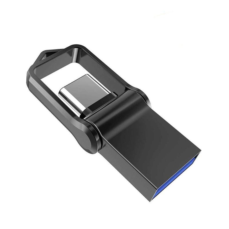 KALSAN Type C OTG USB Flash Drive 64GB, KALSAN 64GB USB 3.0+Type C 2 in 1 OTG Dual WaterproofUSB Memory Stick with Keychain Metal-Black - Image 1